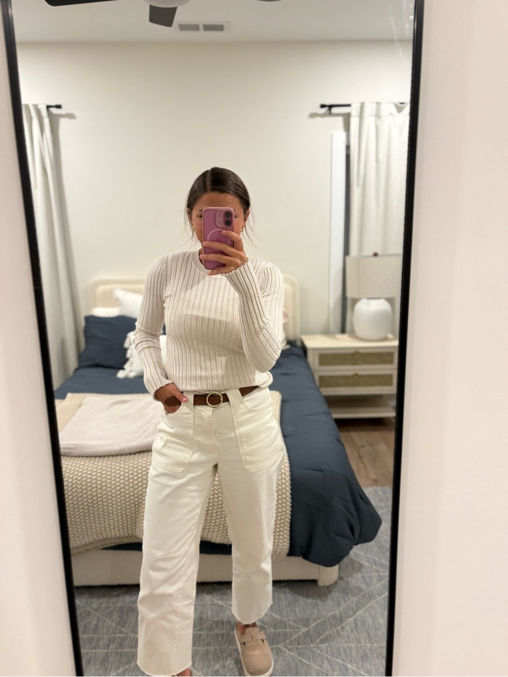NWT Quince Cotton Cashmere Ribbed Long Sleeve Sweater Cream Medium